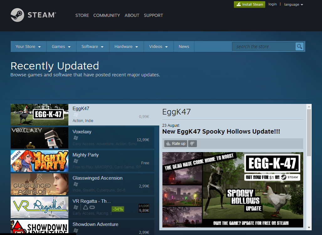 EggK47 recently updated games on Steam